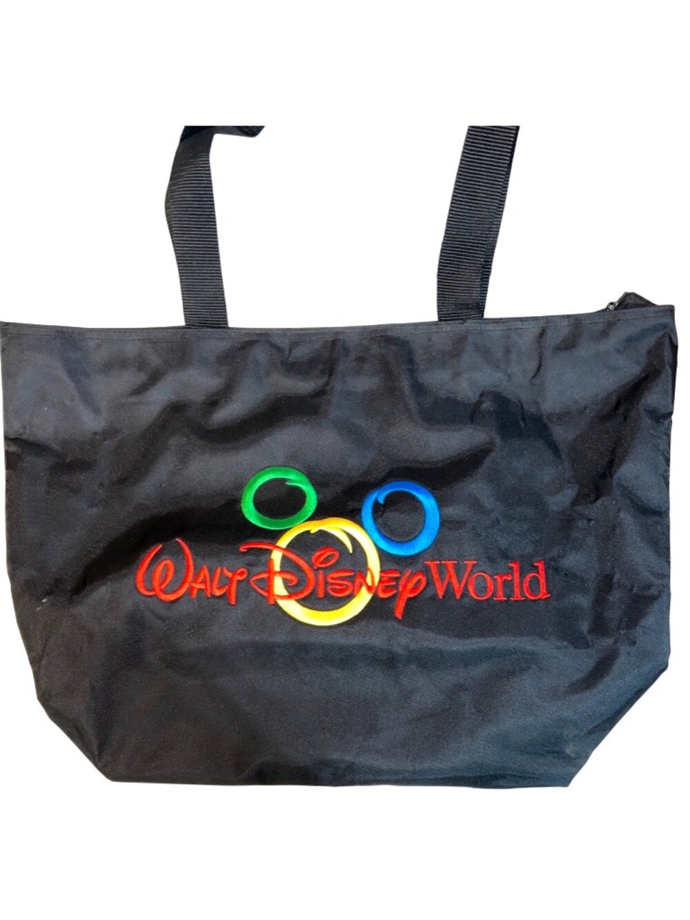 Disney World Tote Bag Polyester Black Multicolor Embroidered 18" x 14” Pockets